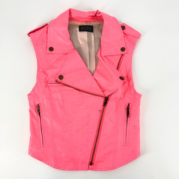 Astr Jackets & Blazers - 🛍 Astr Hot Pink Faux Leather Moto Vest